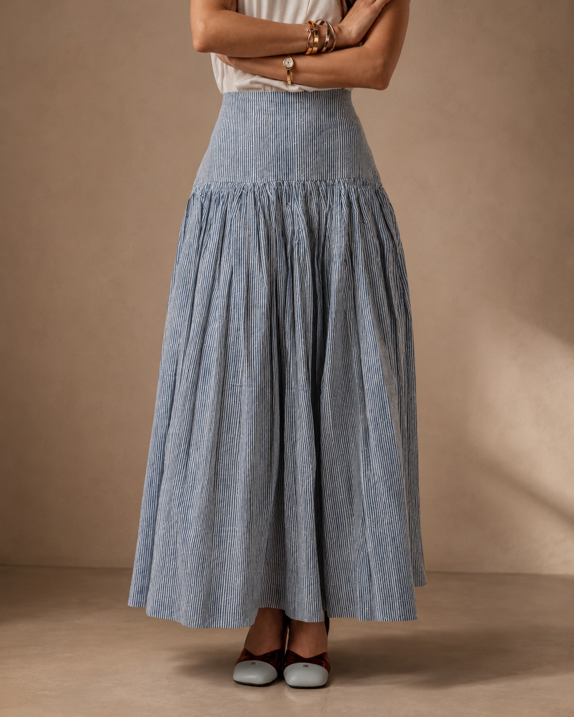 Drop Waist Cotton Midi Skirt