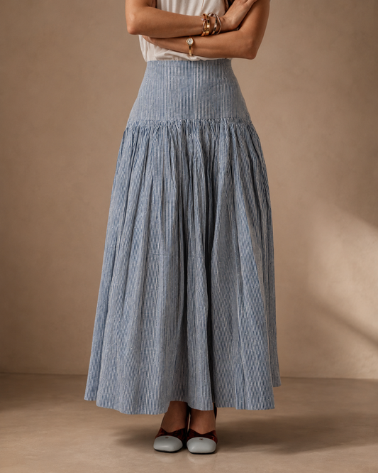 Drop Waist Cotton Midi Skirt