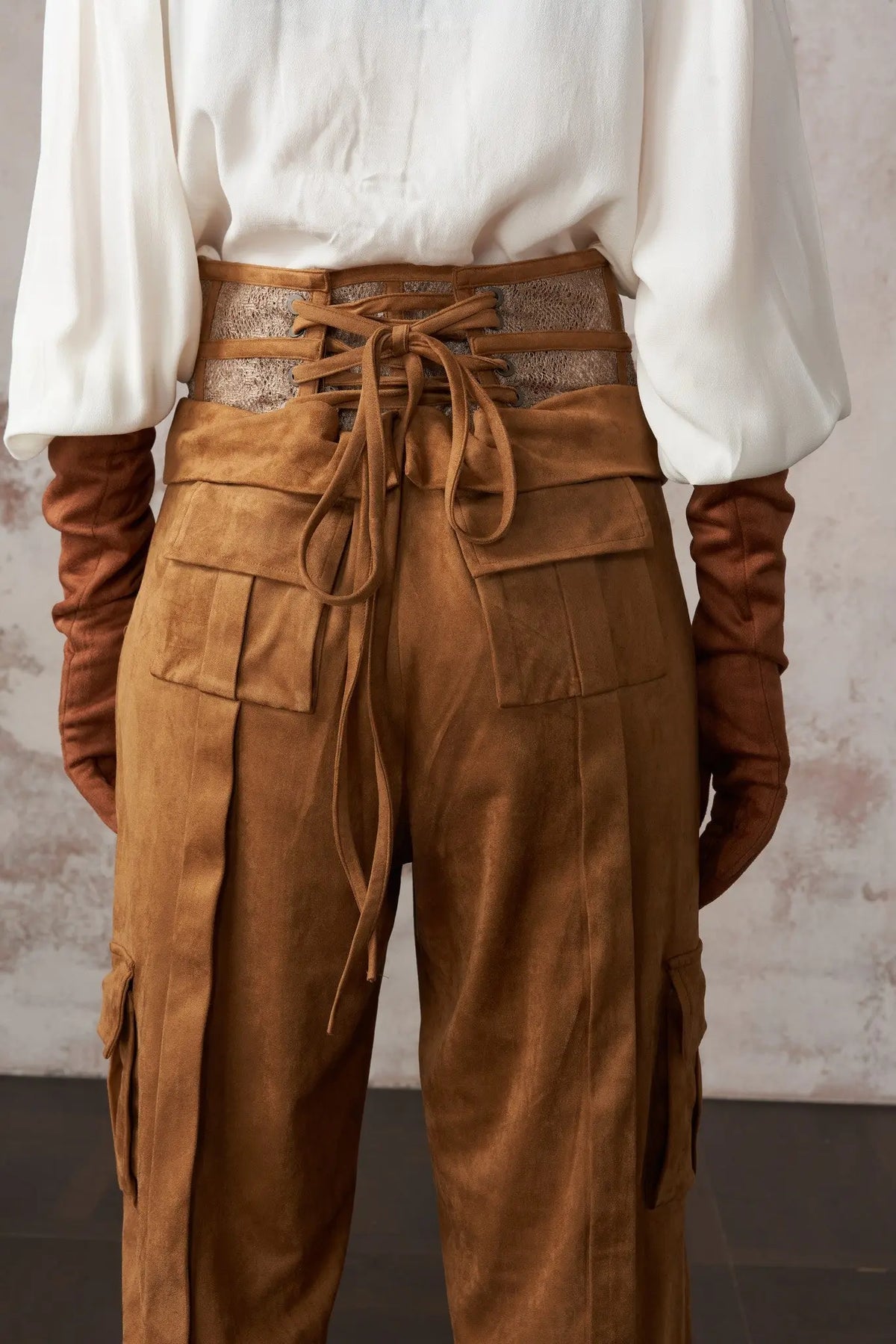 HSW Corset-Waist Suede Trouser cargo pocket detail