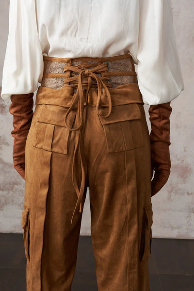 HSW Corset-Waist Suede Trouser cargo pocket detail