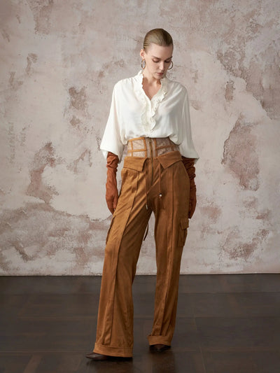 HSW Corset-Waist Suede Trouser back lace-up closure detail