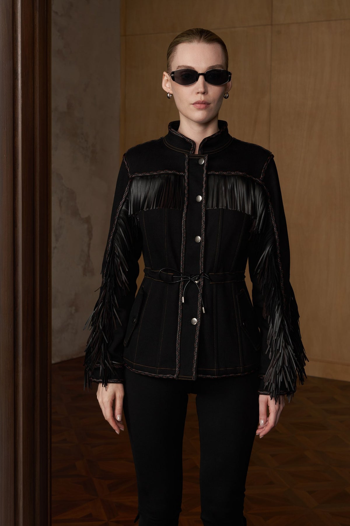 HSW Western Fringe Jacket fringe panel detail at chest