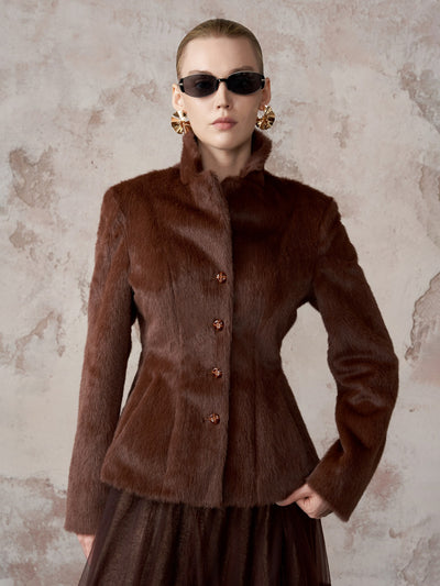 HSW Chestnut Jacket in faux fur horse-hair texture — front view