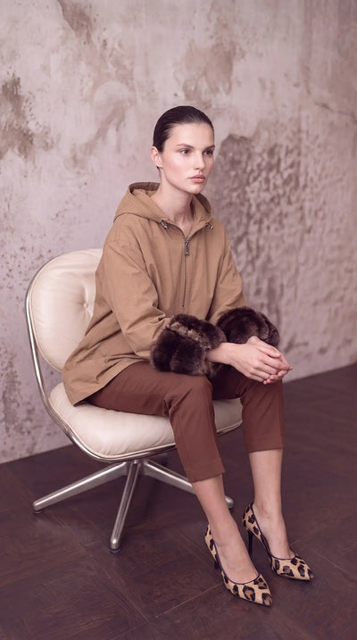 HSW Brown Raincoat chinchilla fur sleeve detail