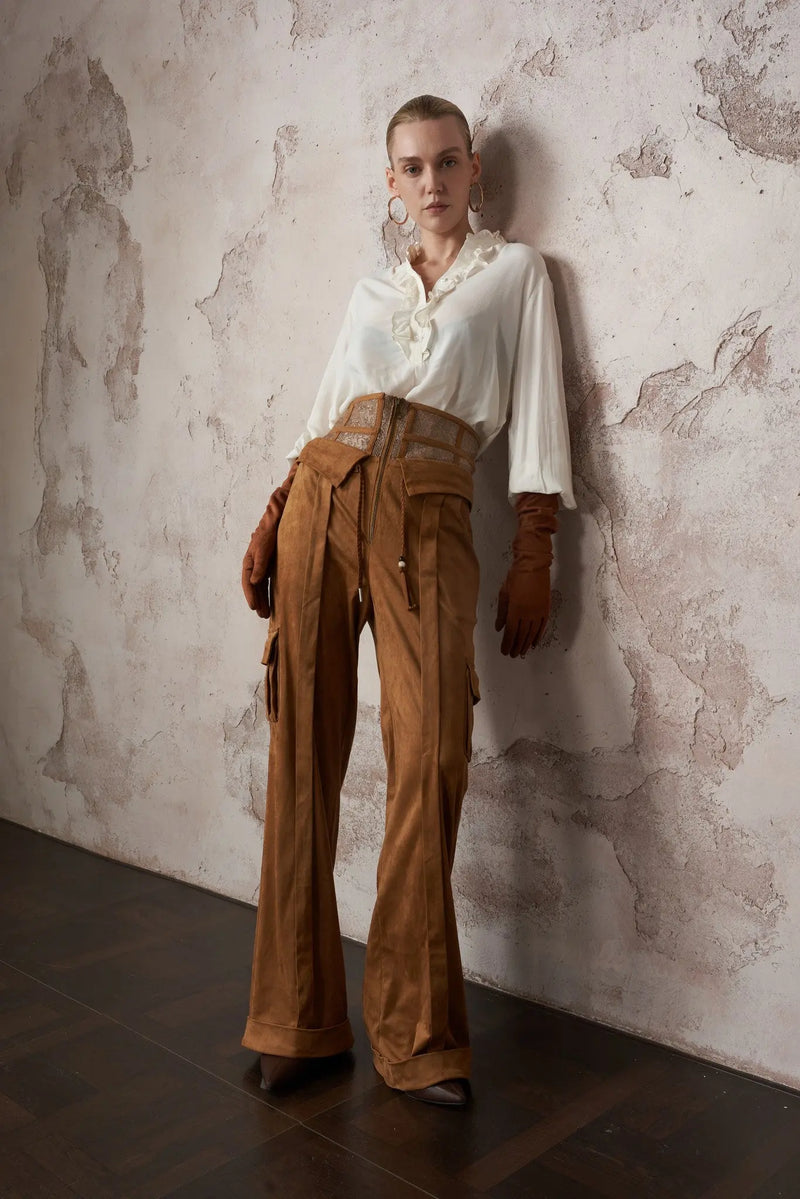 The Corset-Waist Suede Trouser